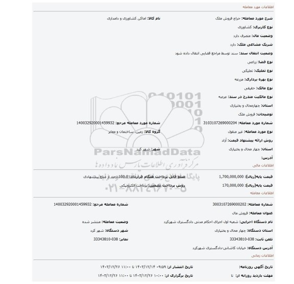 مزایده، فروش ملک