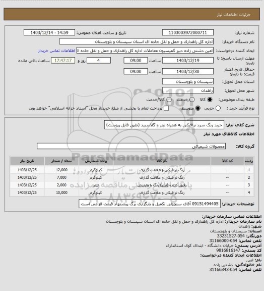 استعلام خرید رنگ سرد ترافیکی به همراه تینر و گلاسبید (طبق فایل پیوست)