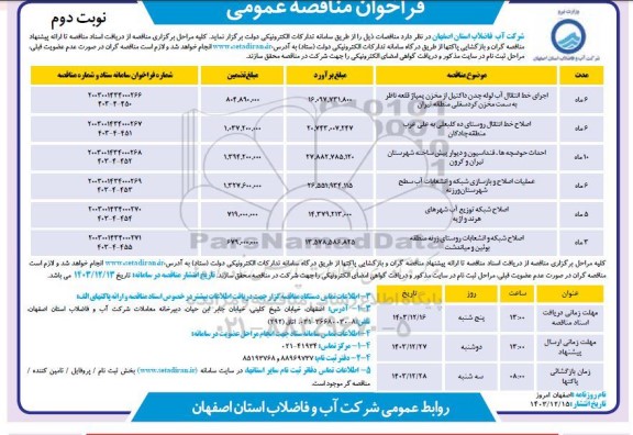مناقصه اجرای خط انتقال آب لوله چدن داکتیل.. - نوبت دوم 