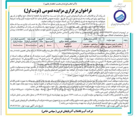 مزایده اجاره یک قطعه از املاک