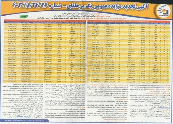 تجدید مزایده فروش قطعی 54 واحد مسکونی