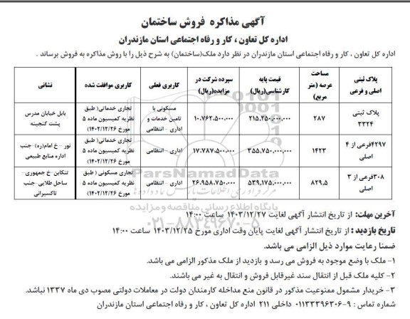 مزایده فروش ساختمان کاربری مسکونی و اداری 