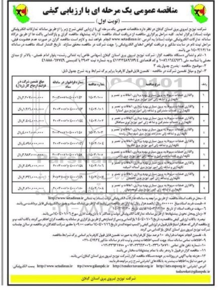 مناقصه واگذاری عملیات مربوط به برون سپاری بهره برداری، اتفاقات و تعمیرو نگهداری...