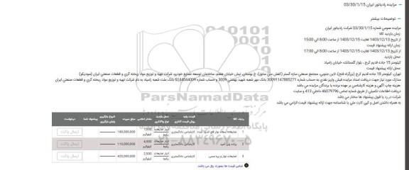 مزایده ضایعات سفاله نوار قلع اندود شده ...