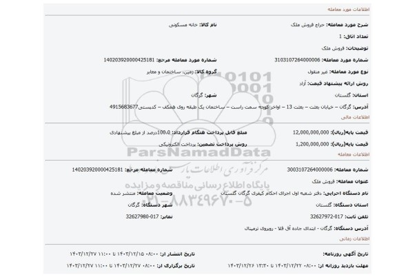 مزایده، فروش ملک