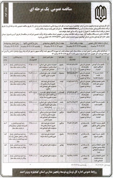 مناقصه تکمیل مرکز آموزشی فرهنگی .... نوبت دوم 