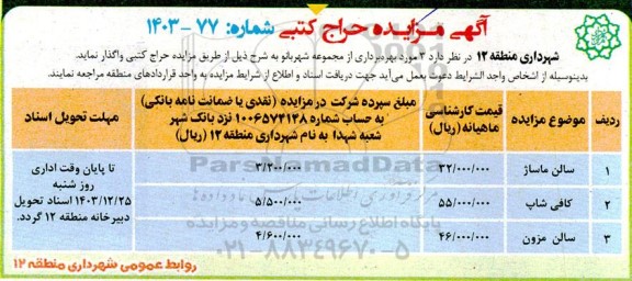مزایده حراج بهره برداری از مجموعه شهربانو