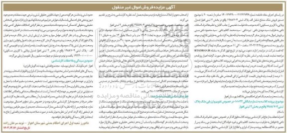 مزایده فروش ملک مشاع به پلاک ثبتی 1988.704