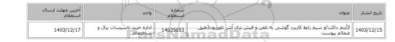 3آیتم داکت/و سیم رابط کاربرد گوشی به تلفن و فیش نری آنتن تلویزیون(طبق ضمائم پیوست