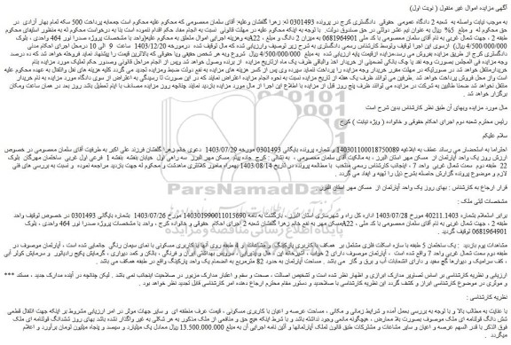 مزایده شش دانگ قولنامه ای ملک