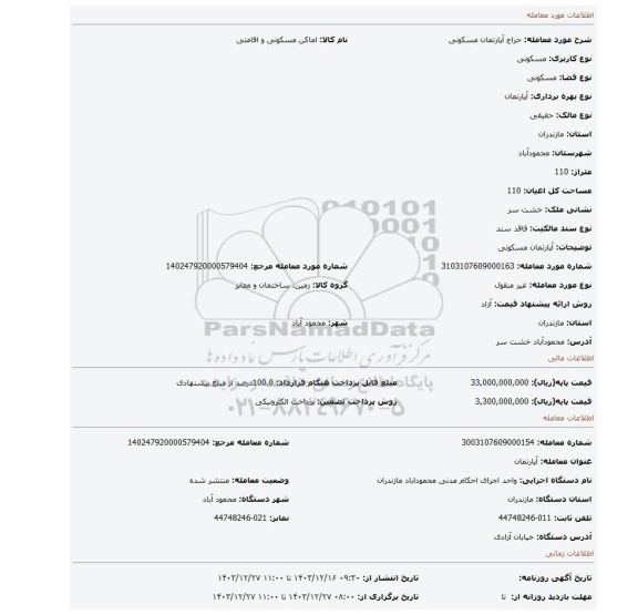 مزایده، آپارتمان مسکونی
