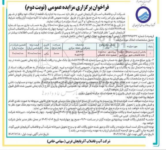 مزایده اجاره یک قطعه از املاک- نوبت دوم