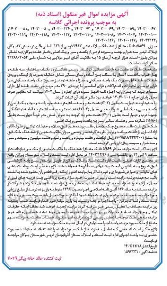 مزایده یکباب ساختمان سه طبقه به مساحت 390 مترمربع