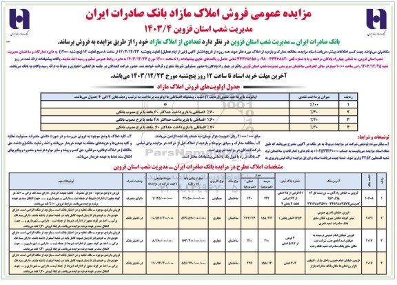 مزایده عمومی فروش املاک مازاد