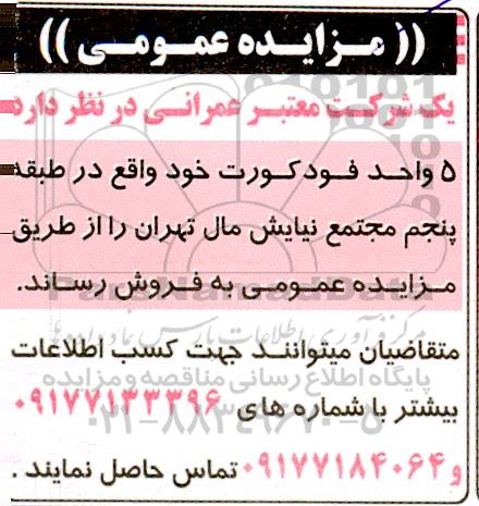مزایده فروش  5 واحد فودکورت