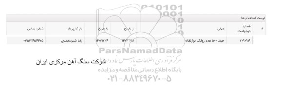 استعلام خرید 500 عدد رولیک نوار نقاله 