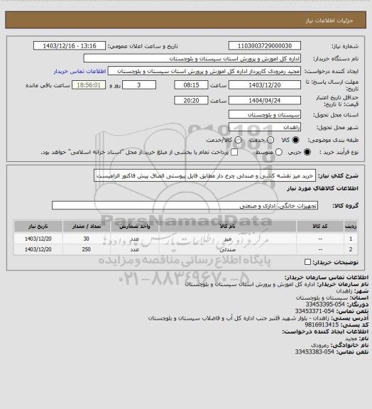 استعلام خرید میز نقشه کشی و صندلی چرخ دار مطابق فایل پیوستی الصاق پیش فاکتور الزامیست