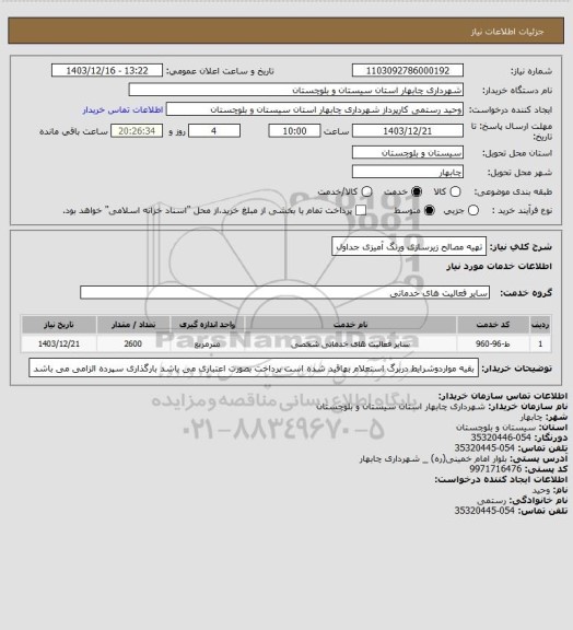 استعلام تهیه مصالح زیرسازی ورنگ آمیزی جداول