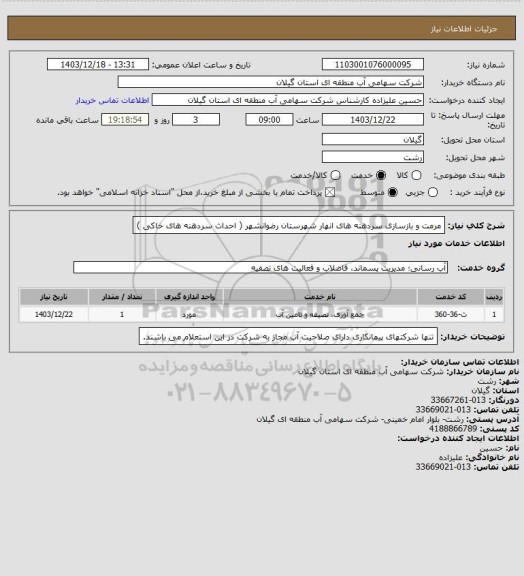 استعلام مرمت و بازسازی سردهنه های انهار شهرستان رضوانشهر ( احداث سردهنه های خاکی )