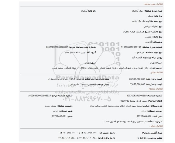 مزایده، آپارتمان