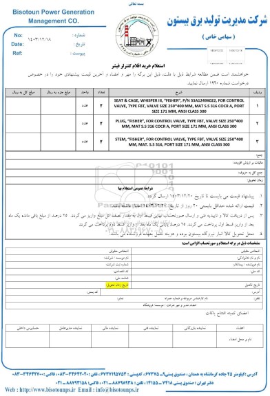 استعلام خرید اقلام کنترلر فیشر 