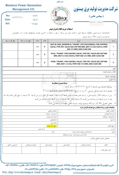 استعلام خرید اقلام کنترلر فیشر