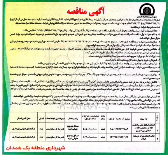 مناقصه احداث اسکلت بتنی ساختمان اداری و تجاری ...