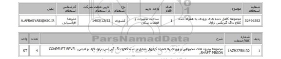 استعلام مجموعه کامل دنده های ورودی به همراه دنده کلاچ داگ گیربکس تراول