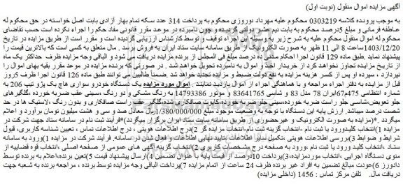 مزایده یک دستگاه خودرو سواری هاچ بک پژو تیپ 206 