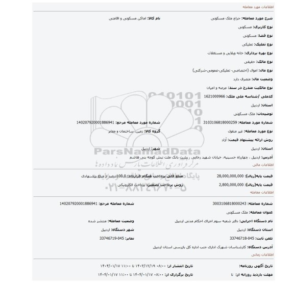 مزایده، ملک مسکونی