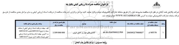 فراخوان مناقصه آنالایزرهای موثر بر حامل انرژی