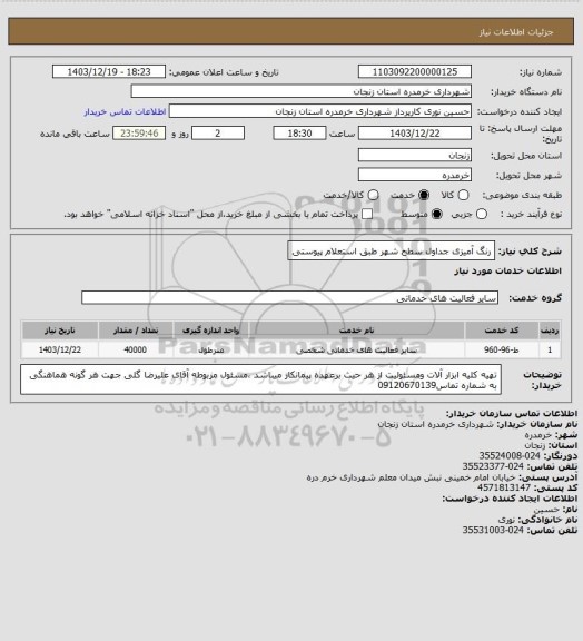 استعلام رنگ آمیزی جداول سطح شهر طبق استعلام پیوستی