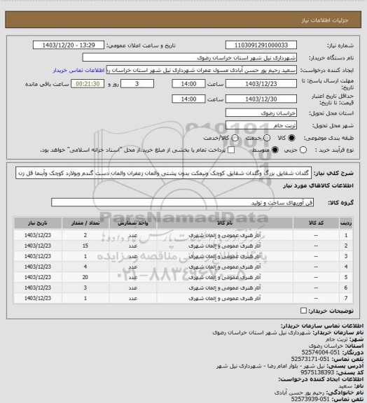 استعلام گلدان شقایق بزرگ وگلدان شقایق کوچک ونیمکت بدون پشتی والمان زعفران والمان دست گندم وبولارد کوچک وآبنما قل زن