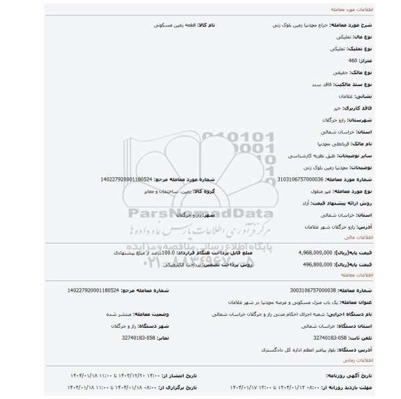 مزایده، محمدنیا زمین بلوک زنی