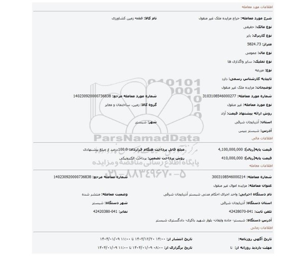 مزایده، مزایده ملک غیر منقول