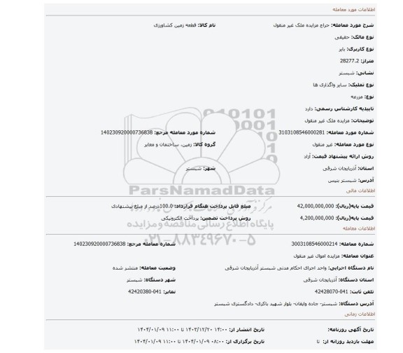 مزایده، مزایده ملک غیر منقول