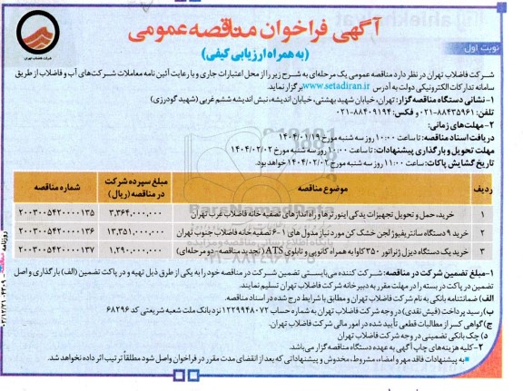  مناقصه خرید حمل و تحویل تجهیزات یدکی اینورترها ...