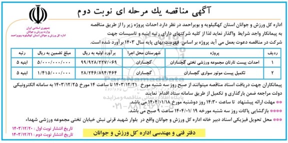 مناقصه احداث پیست تارتان مجموعه ورزشی تختی...- نوبت دوم