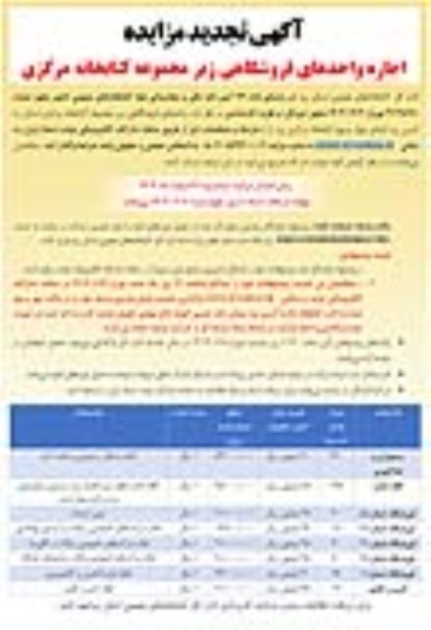 تجدید اجاره واحدهای فروشگاهی زیر مجموعه کتابخانه مرکزی