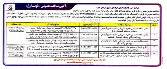 مناقصه طرح آبرسانی روستای .... 