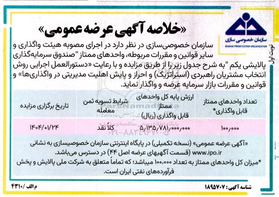 خلاصه آگهی عرضه عمومی واحدهای ممتاز صندوق سرمایه گذاری ...