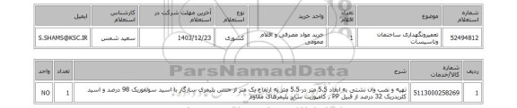 استعلام تعمیرونگهداری ساختمان وتاسیسات