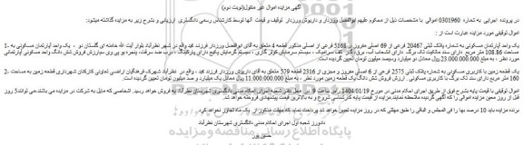مزایده یک واحد آپارتمان مسکونی به شماره پلاک ثبتی 20467 فرعی از 69 اصلی مفروز از 5168 فرعی از اصلی