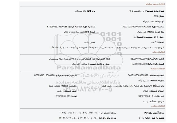 مزایده، تقسیم ترکه