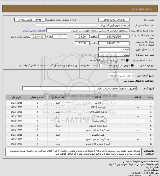 استعلام یک عدد کیس و متعلقات