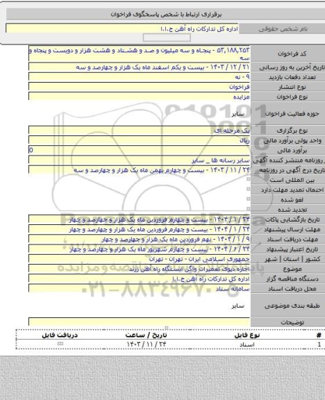 مزایده, اجاره دپوی تعمیرات واگن ایستگاه راه آهن زرند