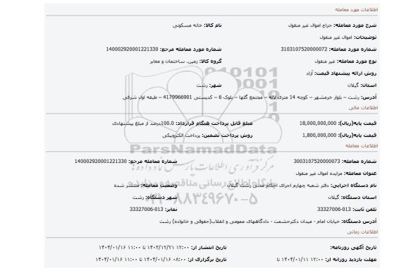 مزایده، اموال غیر منقول