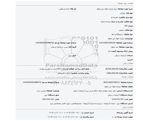 مزایده، مزایده اموال غیر منقول