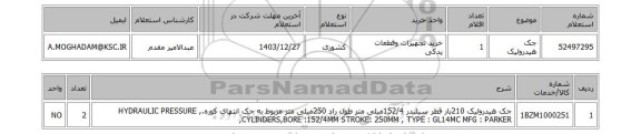 استعلام جک هیدرولیک