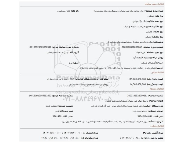 مزایده، مزایده مال غیر منقول( دستورفروش مال مشاعی)